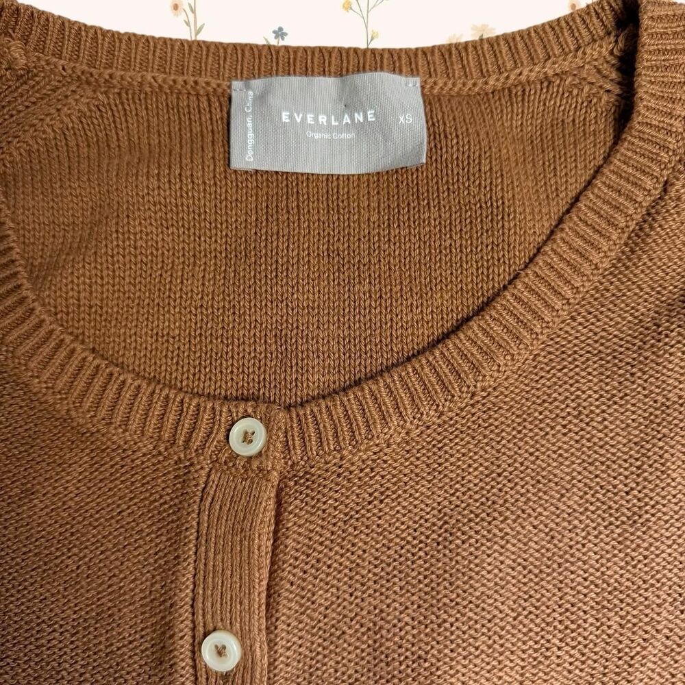 Everlane "The Puff Sleeve" Short Sleeve Cardigan Coquette Cotton Bow Top XS - Picture 3 of 6